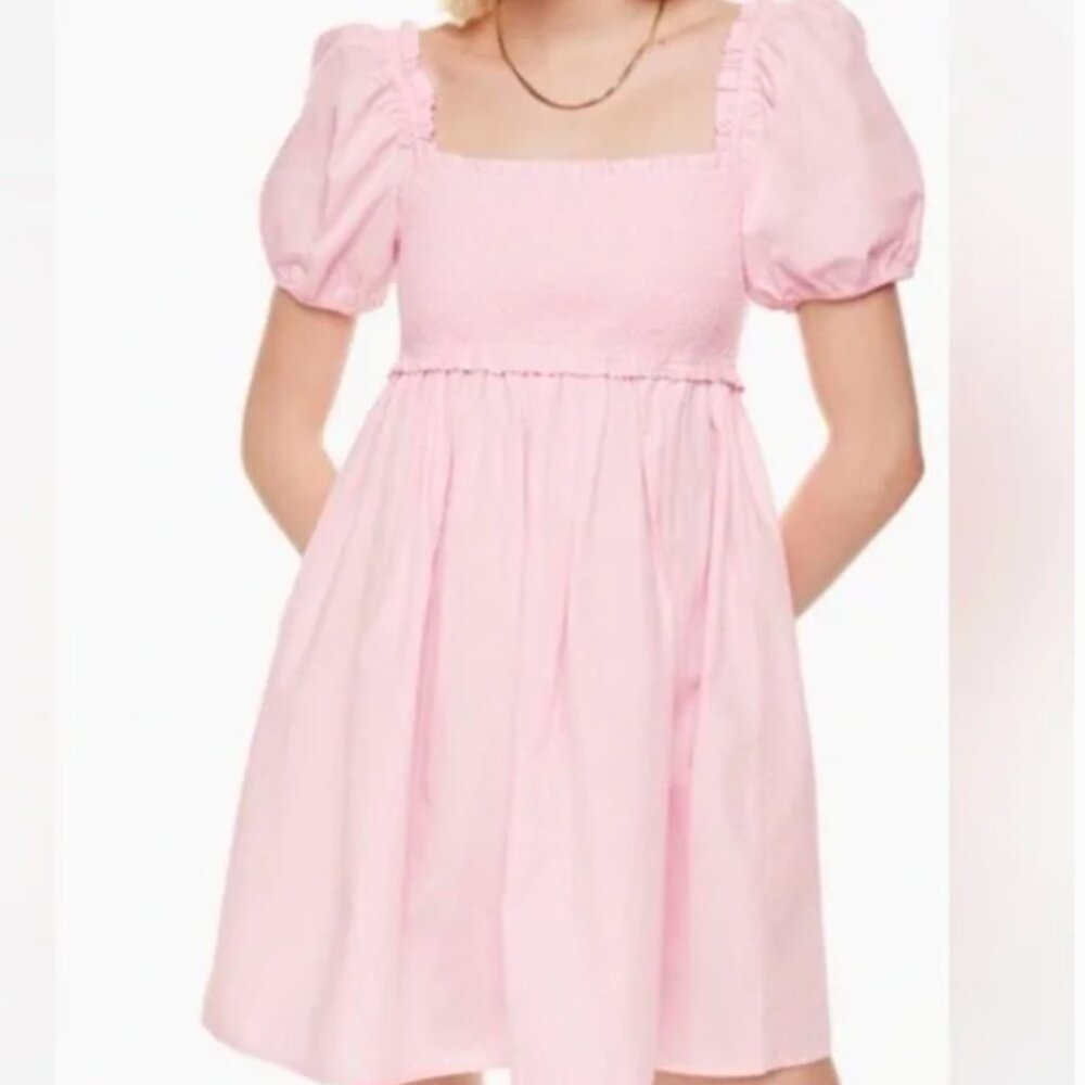 Aritzia Sunday Best Hadley Light Pink Smocked Babydoll Dress L